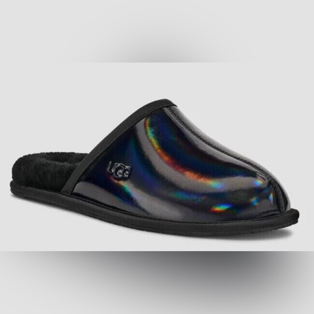 BRAND NEW Ugg Uggs Pearle Iridescent LEATHER Slippers Black Mules Shoes 8